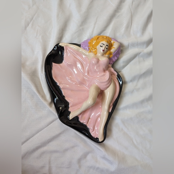 🎩1950s Pin Up Beauty MCM 11" Ashtray - Blonde/Pink Dress - Vintage - Picture 10 of 13